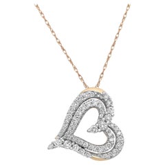 0.50cttw Prong Set Round Cut Diamond Heart Pendant Necklace 14k Yellow Gold