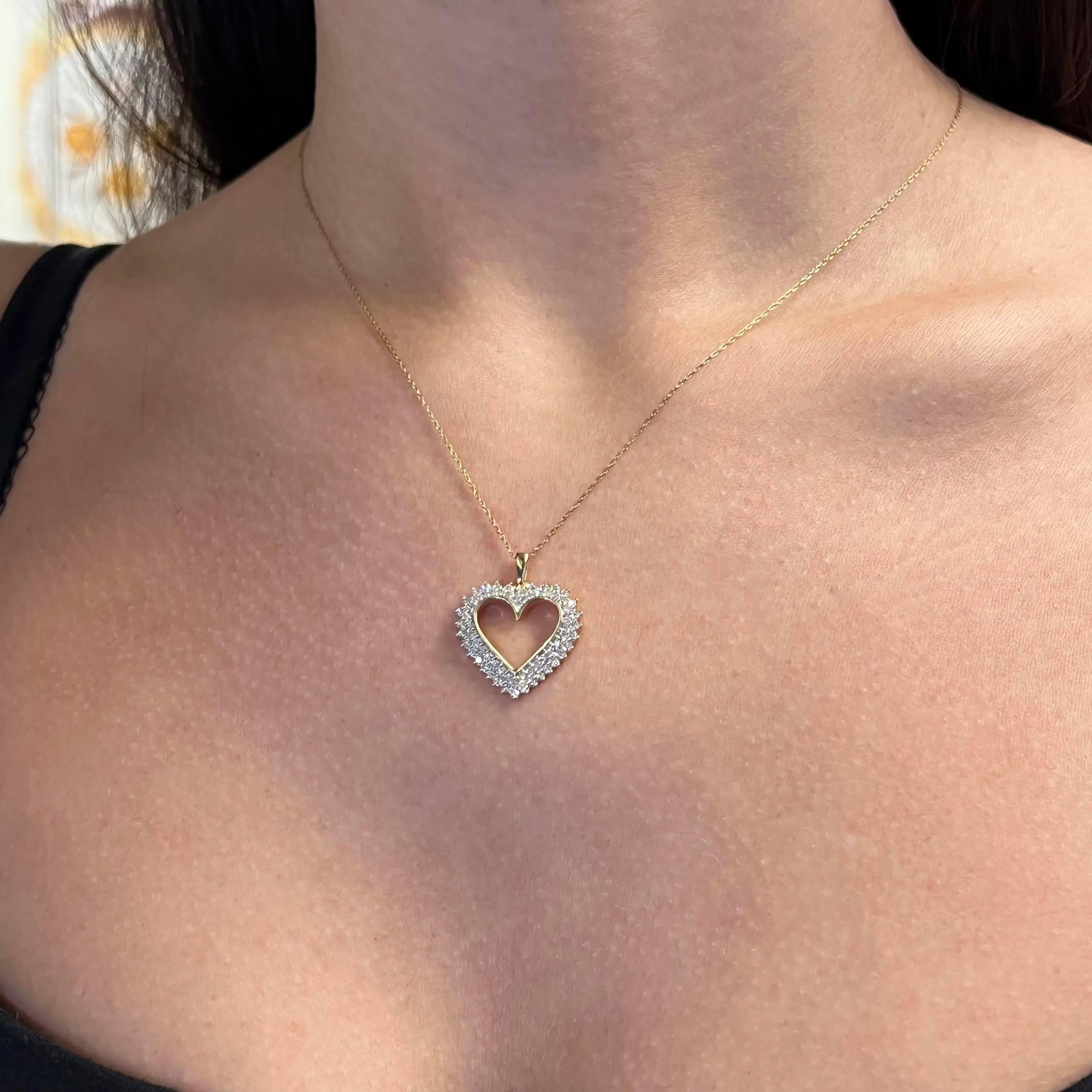 Women's 0.50cttw Prong Set Round Cut Diamond Open Heart Pendant Necklace 14k Yellow Gold For Sale
