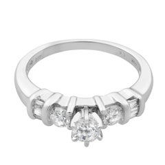 0.50Cttw Round & Baguette Cut Diamond Engagement Ring 14K White Gold Size 7