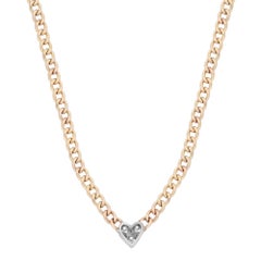0.50Cttw Round Cut Diamond Heart Pendant Cuban Chain Necklace 14K Yellow Gold