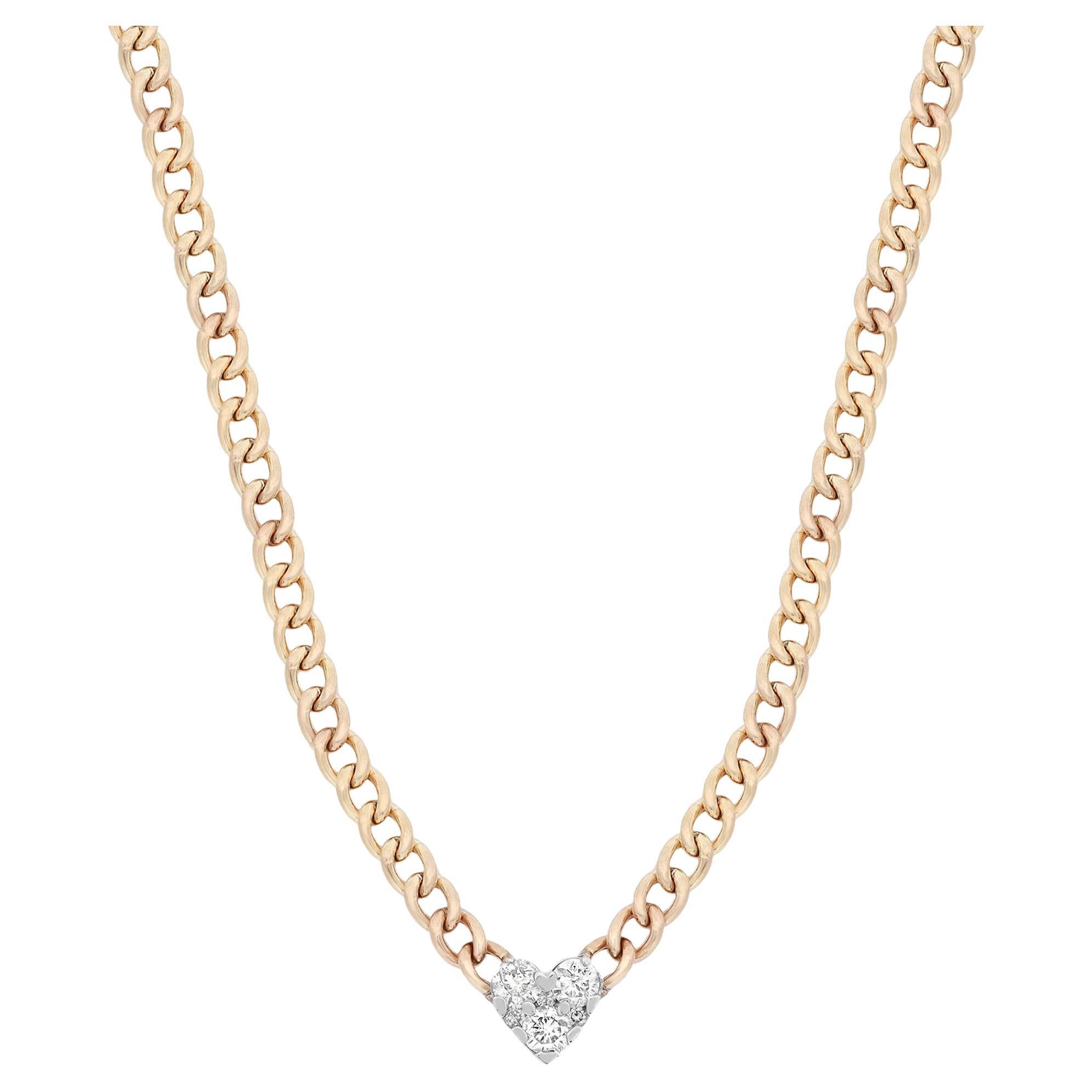 0.50Cttw Round Cut Diamond Heart Pendant Cuban Chain Necklace 14K Yellow Gold For Sale