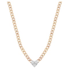 0.50Cttw Round Cut Diamond Heart Pendant Cuban Chain Necklace 14K Yellow Gold
