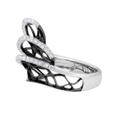 0.50Cttw Round Cut Diamond Ladies Ring Black Rhodium Ring 18K White Gold Sz 6.25