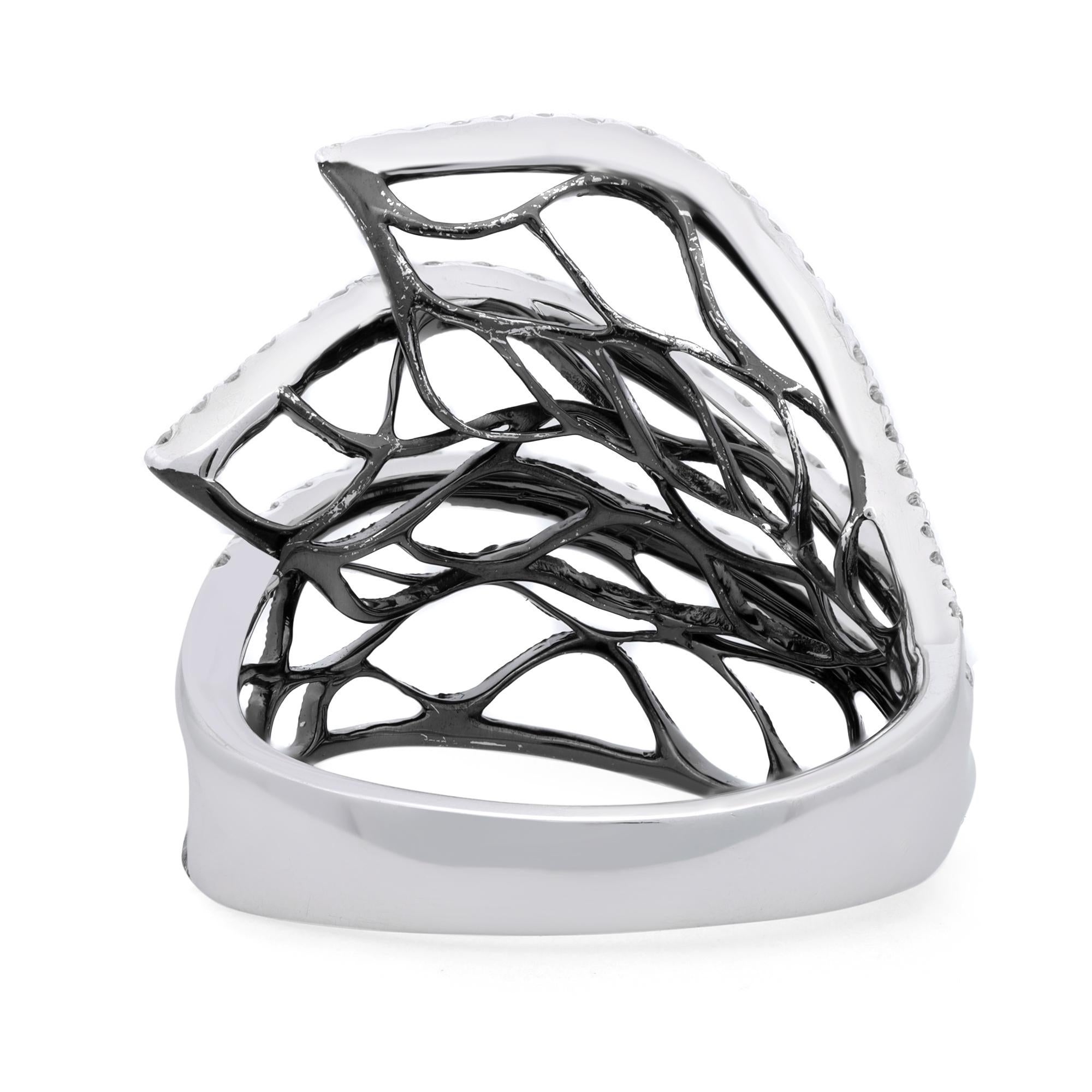 Modern 0.50Cttw Round Cut Diamond Ladies Ring Black Rhodium Ring 18K White Gold Sz 6.25 For Sale