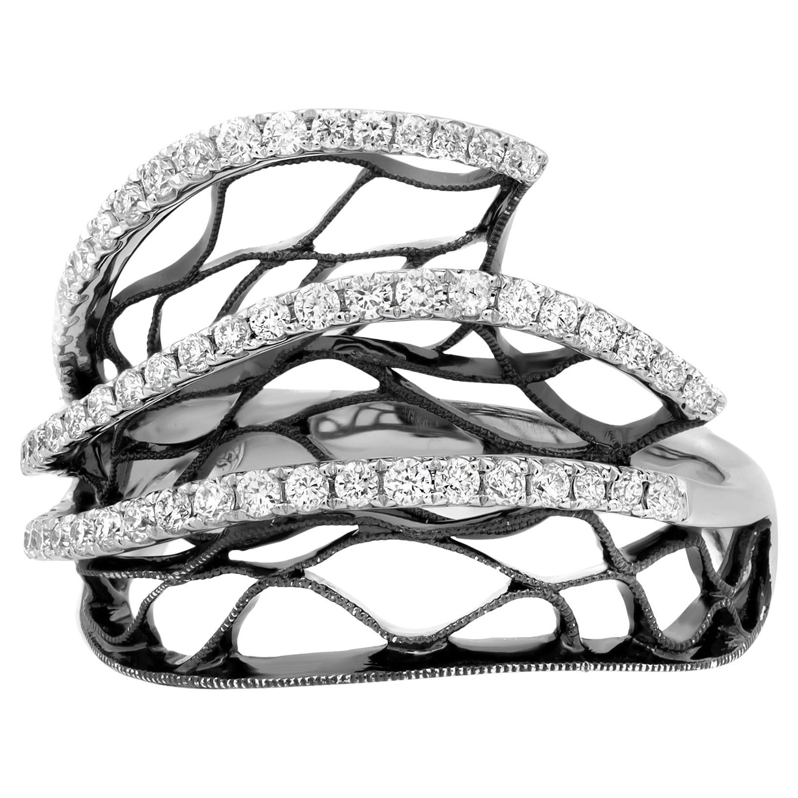 0.50Cttw Round Cut Diamond Ladies Ring Black Rhodium Ring 18K White Gold Sz 6.25 For Sale
