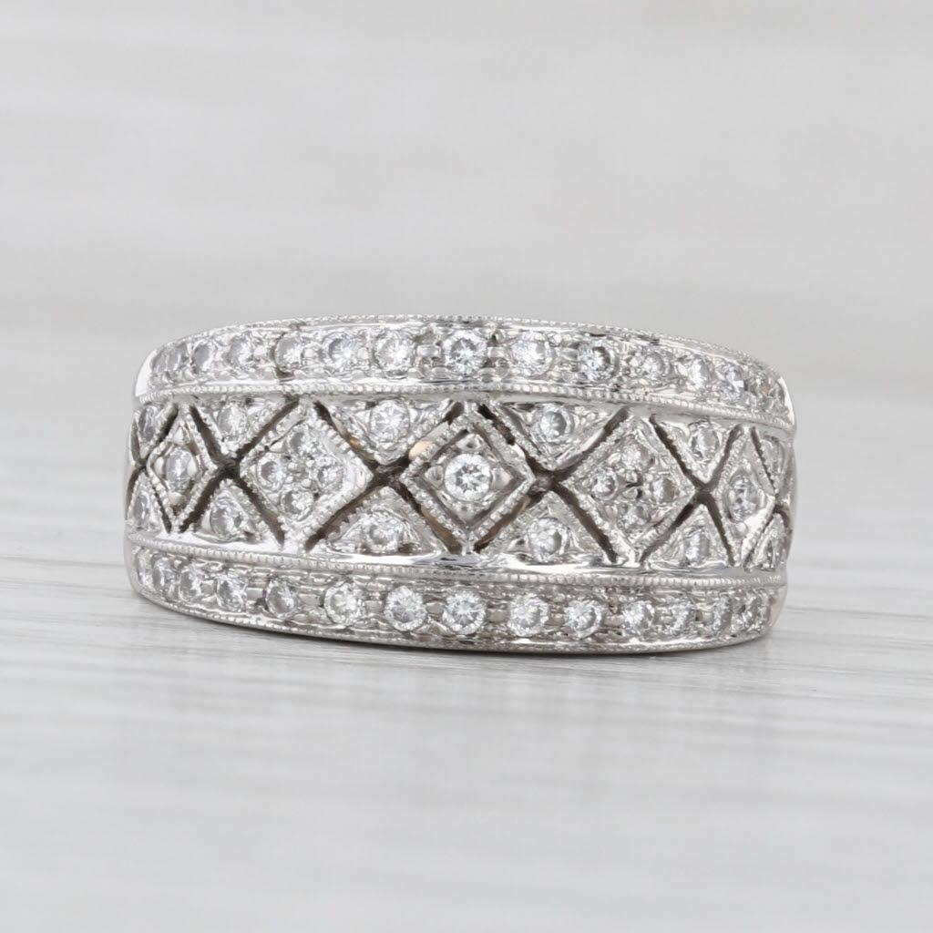 Round Cut 0.50ctw Diamond Argyl Pattern Ring 14k White Gold Size 6.25 For Sale