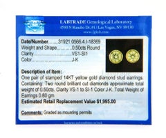 0.50ctw Diamond Bezel Set Stud Earrings in 14K Yellow Gold