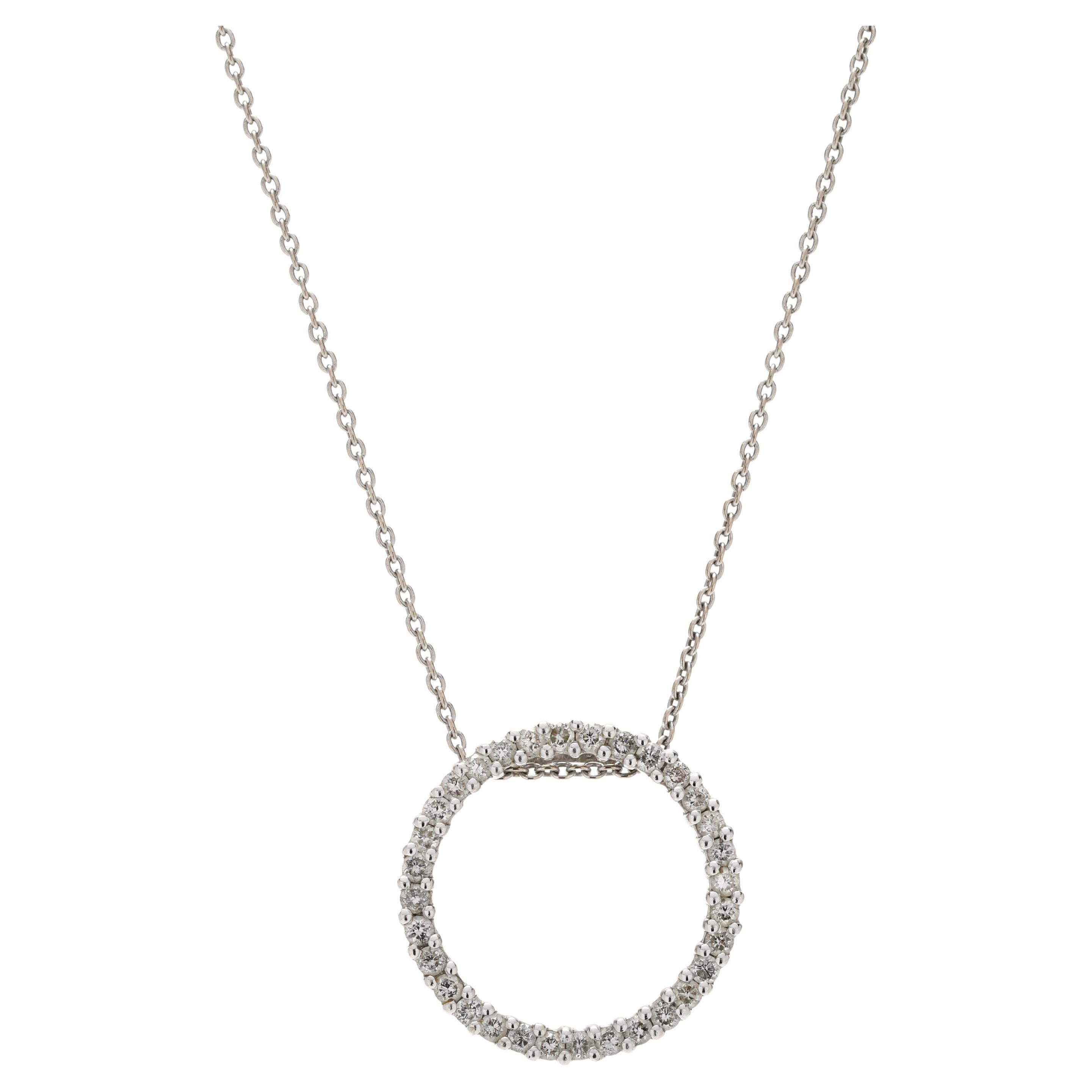 Collier pendentif cercle en or blanc 14k avec diamant de 0,50ctw, longueur 16 pouces