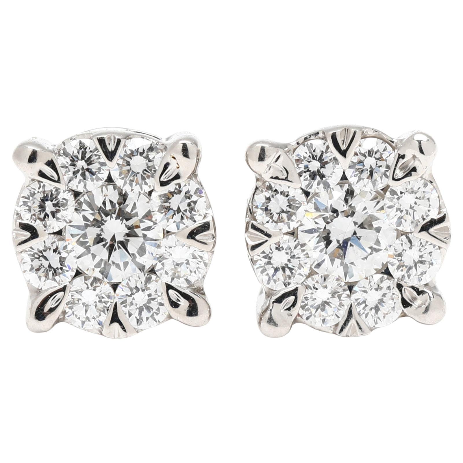 0.50ctw Diamond Cluster Stud Earrings, 14k White Gold, Everyday Wear