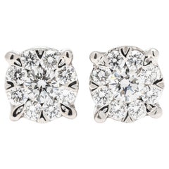 0.50ctw Diamond Cluster Stud Earrings, 14k White Gold, Everyday Wear