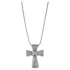 0.50ctw Diamond Cross Pendant Necklace 14k White Gold 17" Snake Chain