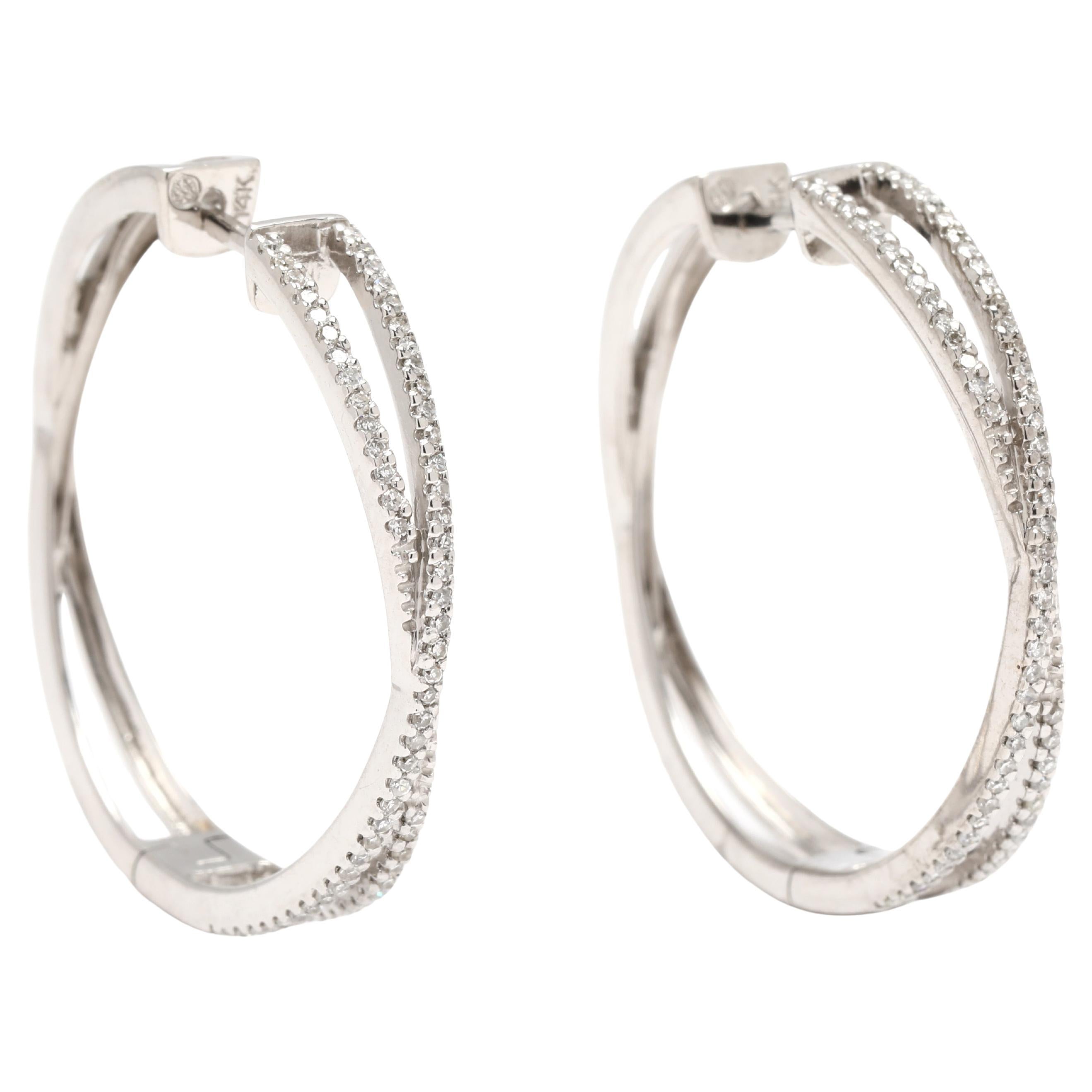 0.50ctw Diamond Crossover Hoops, 14k White Gold, Large Hoops