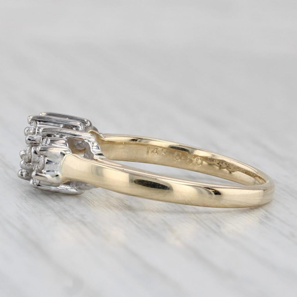 Gemstone Information:
- Natural Diamonds -
Total Carats - 0.50ctw
Cut - Round Brilliant
Color - J - L
Clarity - VS2 - SI2

Metal: 14k White & Yellow Gold 
Weight: 4 Grams 
Stamps: 14k
Face Height: 6.4 mm 
Rise Above Finger: 5.8 mm
Band / Shank