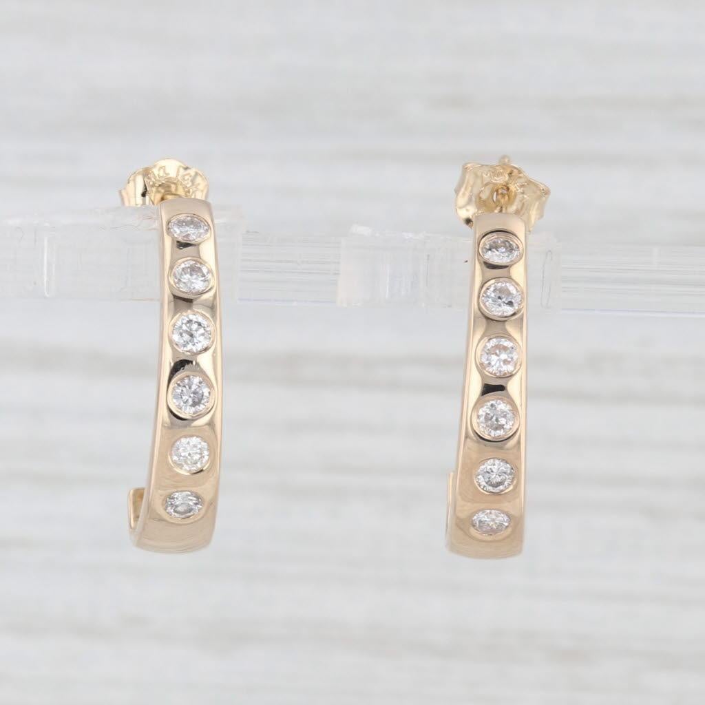 Round Cut 0.50ctw Diamond J-Hook Drop Earrings 14k Yellow Gold For Sale