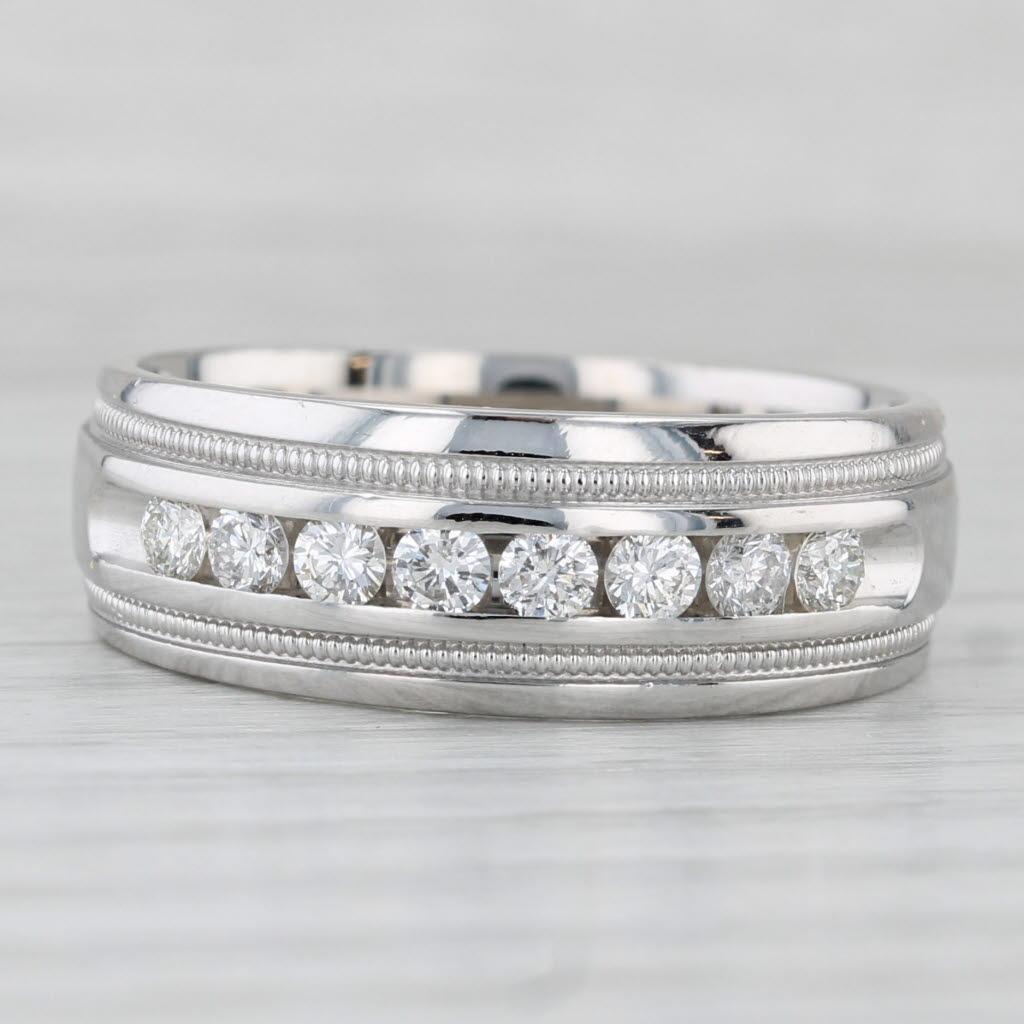 0,50ctw Diamant Männer Hochzeit Band 14k Weißgold Größe 10 Ring im Zustand „Gut“ im Angebot in McLeansville, NC