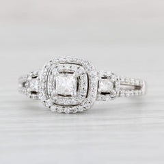 0.50ctw Diamond Princess Halo Engagement Ring 14k White Gold Size 5