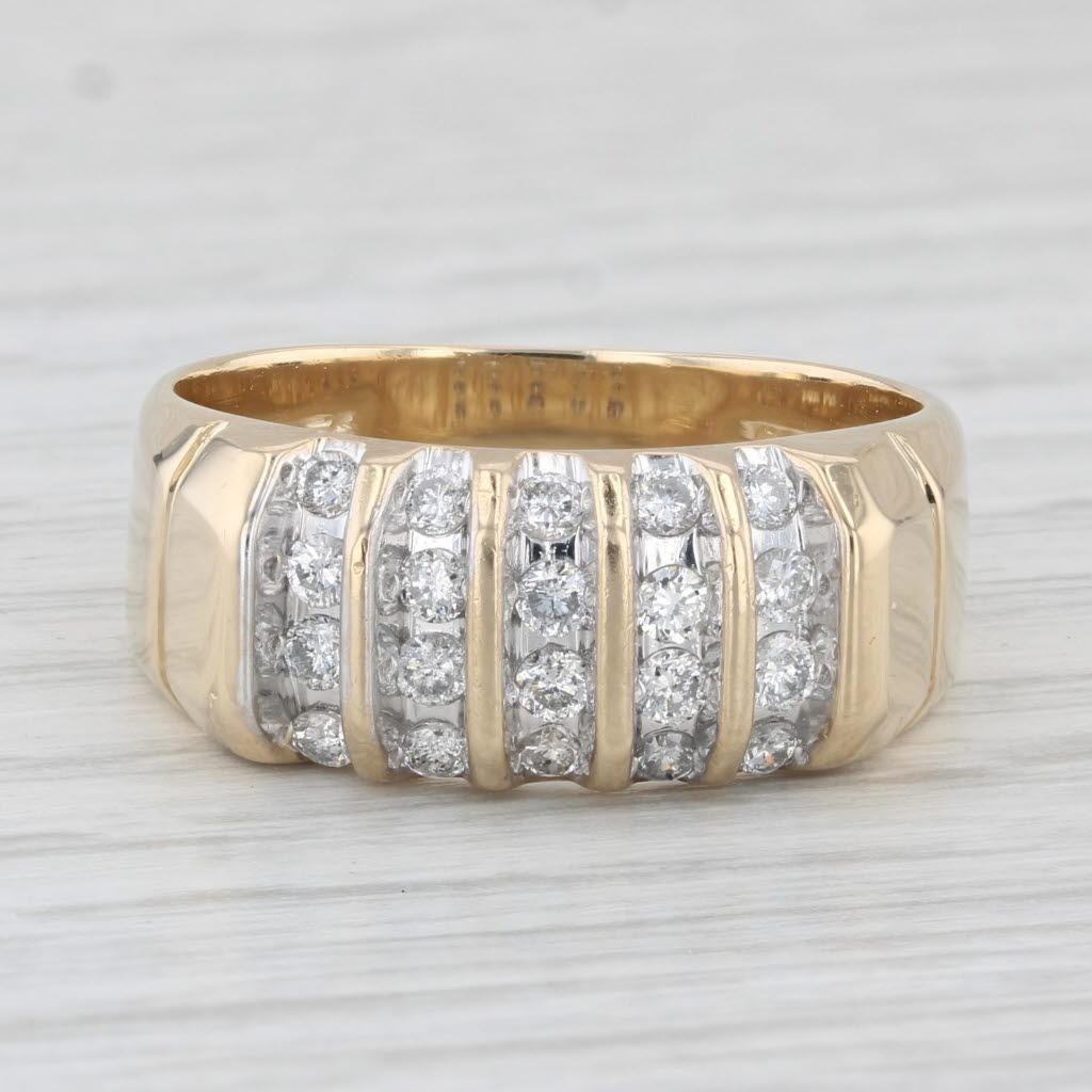 Gemstone Information:
- Natural Diamonds -
Total Carats - 0.50ctw
Cut - Round Brilliant
Color - H - I
Clarity - I1 - I2

Metal: 14k Yellow Gold
Weight: 7 Grams 
Stamps: 14k
Face Height: 8.8 mm 
Rise Above Finger: 3.7 mm
Band / Shank Width: 4.5