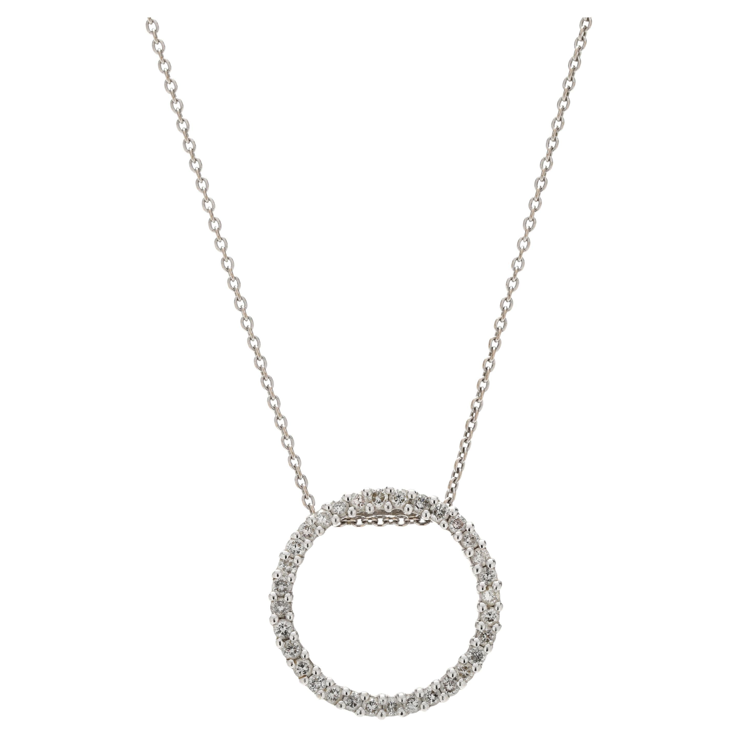 0.50ctw Diamond Round Pendant Necklace, 14k White Gold, Length 16 Inches