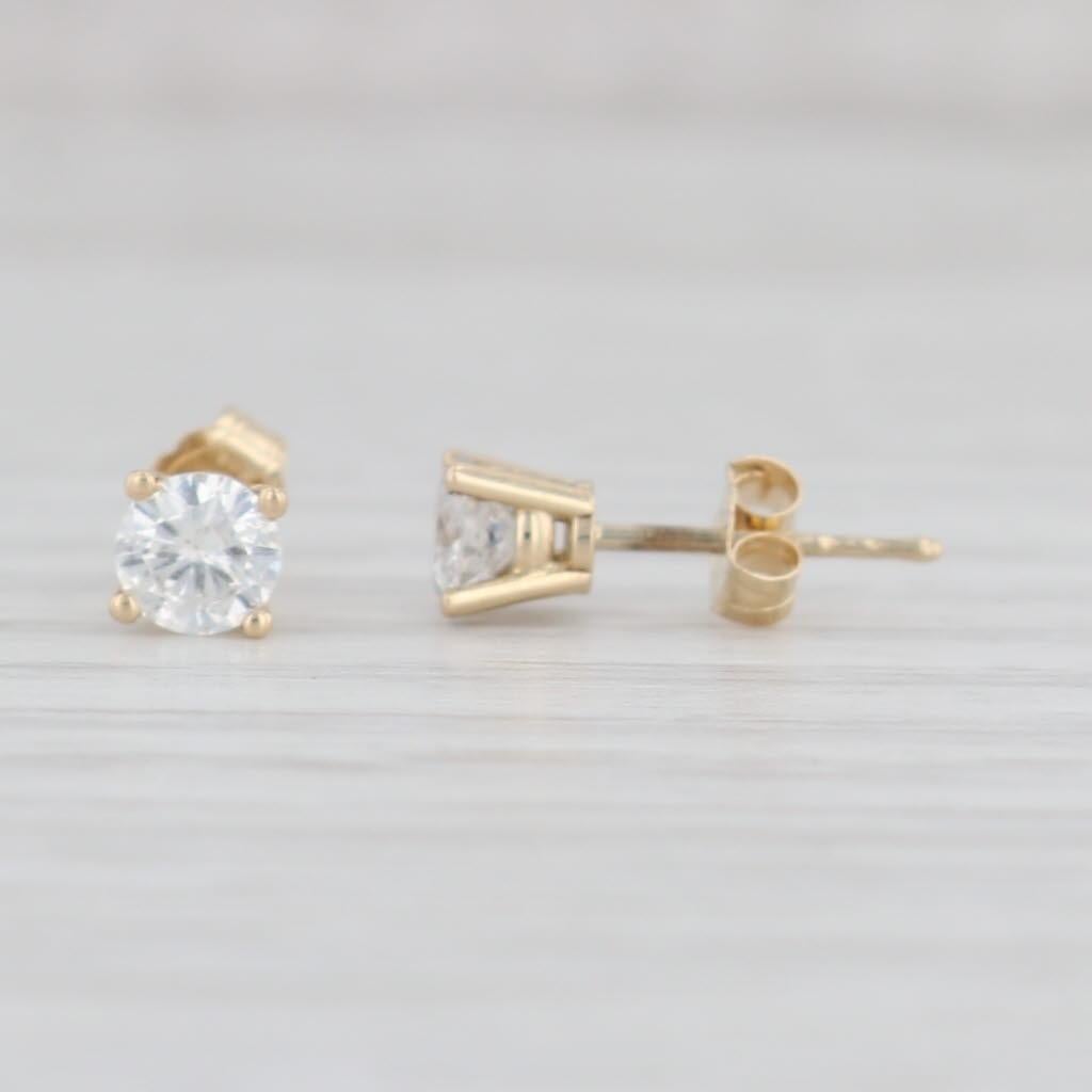 Round Cut 0.50ctw Diamond Stud Earrings 14k Yellow Gold Round Solitaire Studs For Sale