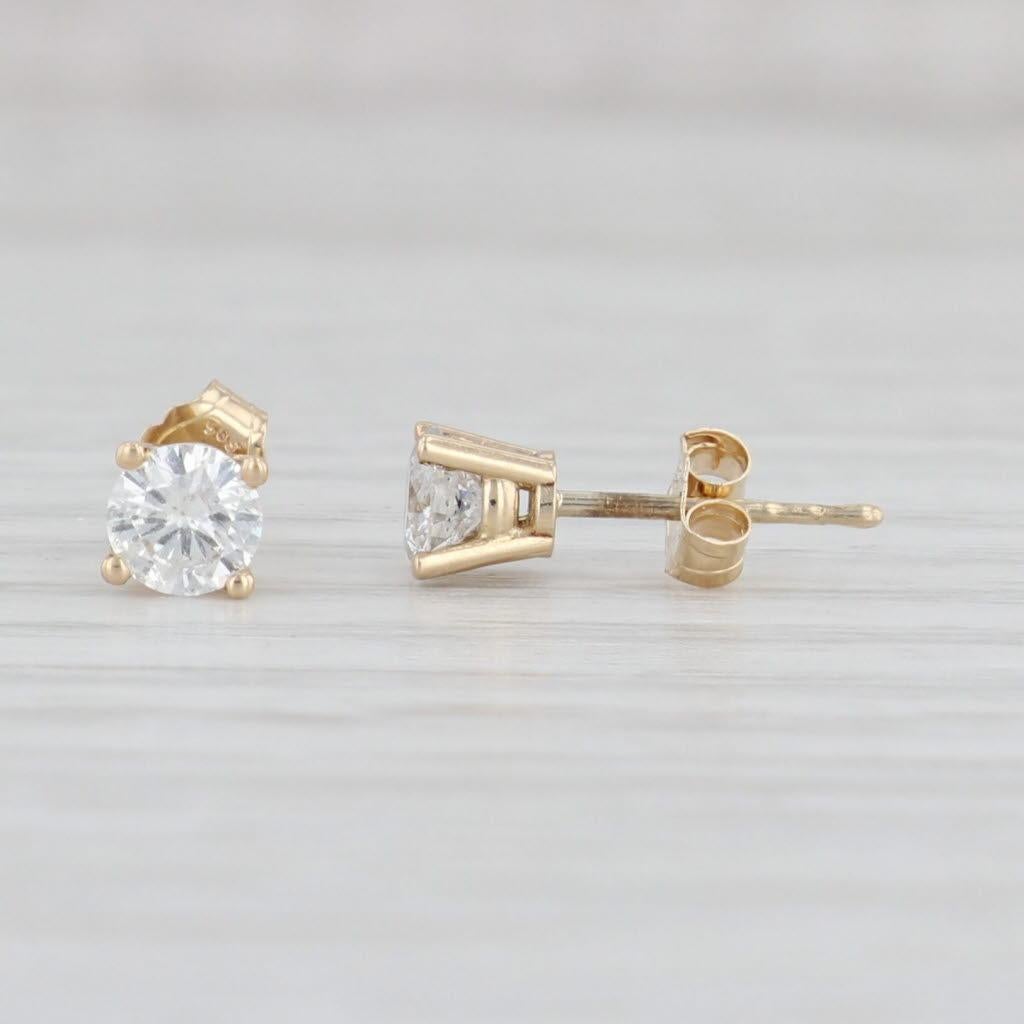 0.50ctw Diamond Stud Earrings 14k Yellow Gold Round Solitaire Studs In Good Condition For Sale In McLeansville, NC