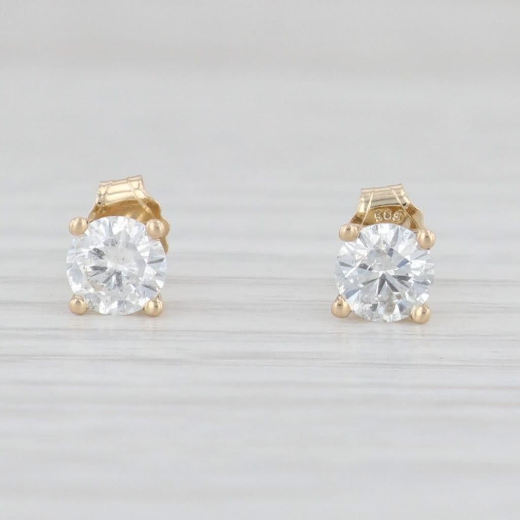 Clous d'oreilles solitaires ronds en or jaune 14 carats avec diamants 0,50 carat