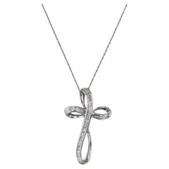 0.50ctw Diamond Stylized Cross Pendant Necklace 14k White Gold 18" Rope Chain