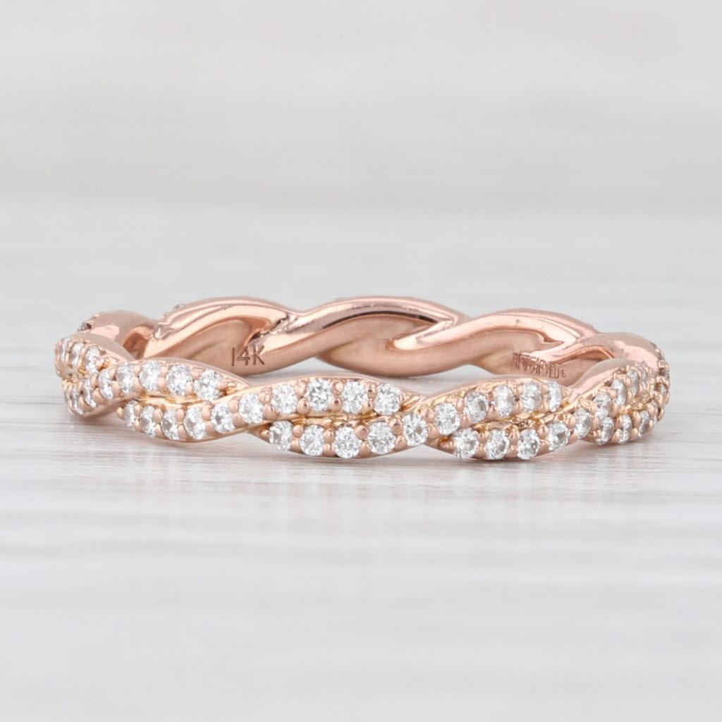 0.50ctw Diamante Tejido Anillo de Boda Apilable de Oro Rosa de 14k Art Carved en Bueno estado para la venta en McLeansville, NC
