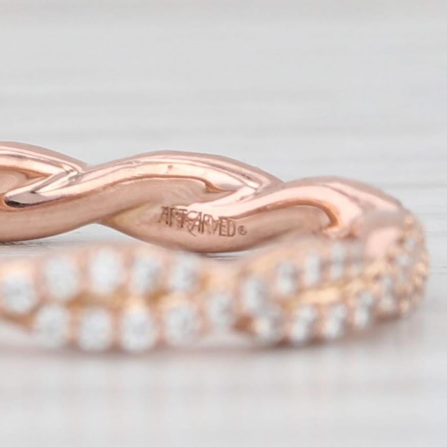 0.50ctw Diamante Tejido Anillo de Boda Apilable de Oro Rosa de 14k Art Carved en venta 1