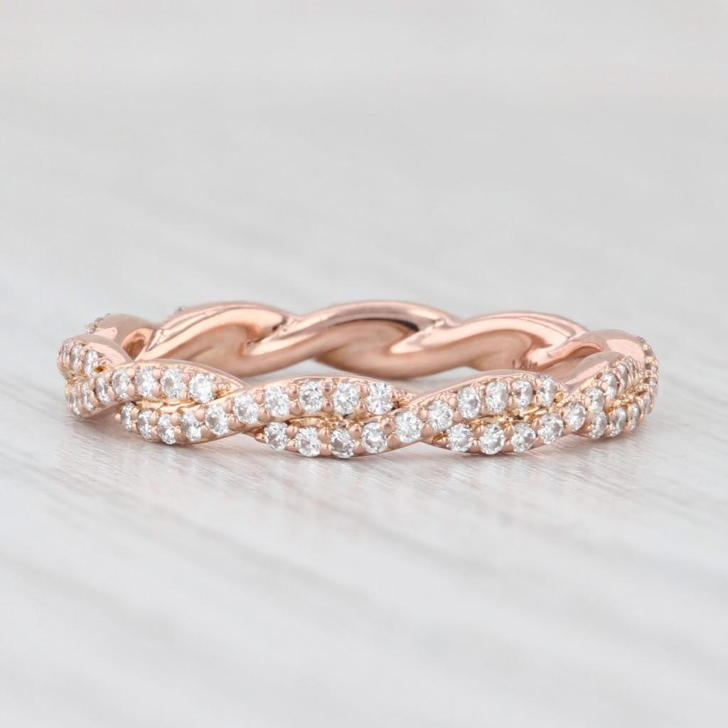 0.50ctw Diamante Tejido Anillo de Boda Apilable de Oro Rosa de 14k Art Carved en venta 2