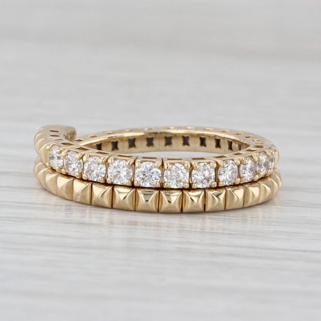 Round Cut 0.50ctw Diamond Wrap Coiled Band Bypass Ring 14k Gold Flexible Size Stackable For Sale