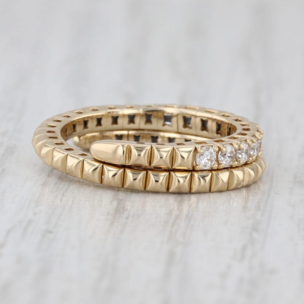 Women's or Men's 0.50ctw Diamond Wrap Coiled Band Bypass Ring 14k Gold Flexible Size Stackable For Sale