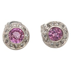 0.50ctw Pink Sapphire and Diamond Halo Stud Earrings in 14K White Gold