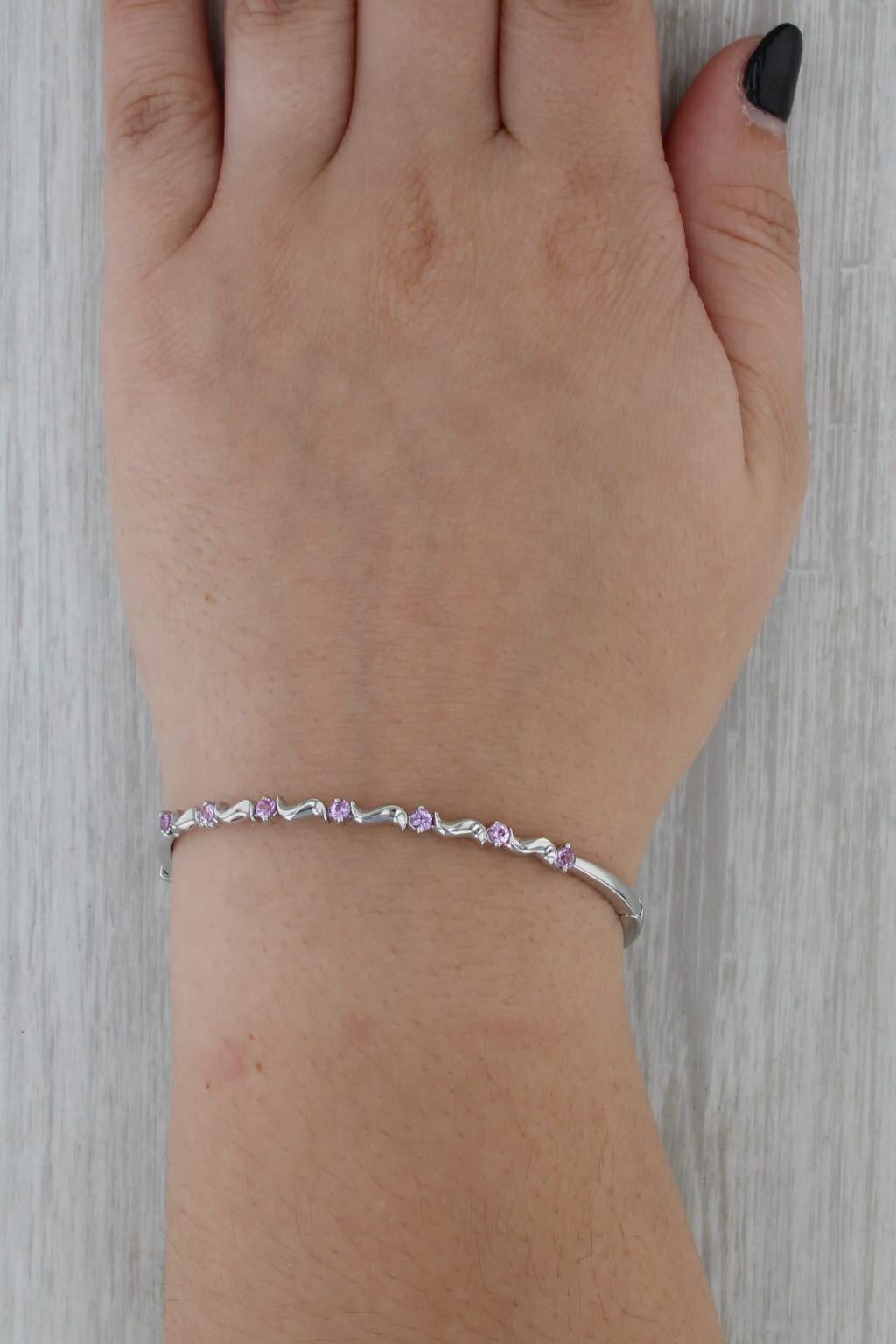 0.50ctw Zafiro rosa Pulsera brazalete 14k Oro blanco 6.75