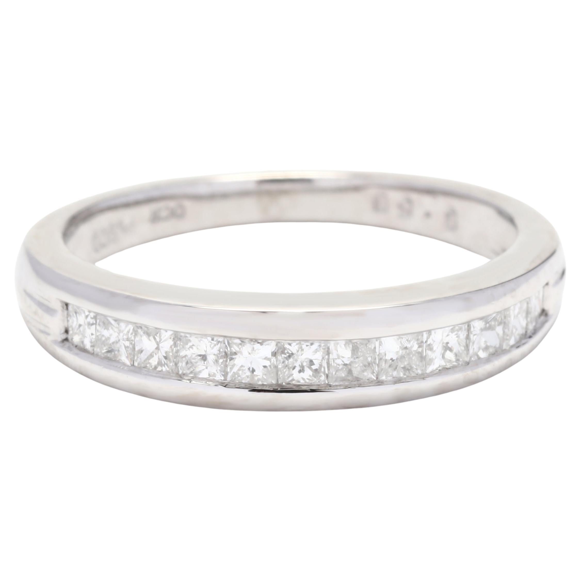 0.50ctw Princess Diamond Channel Set Wedding Band, Platinum, Ring Size 6.25 For Sale