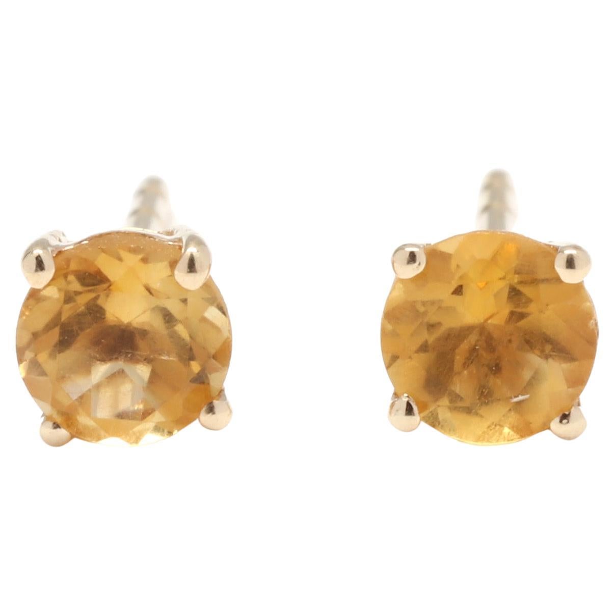 0.50ctw Round Citrine Solitaire Stud Earrings, 14KT Yellow Gold