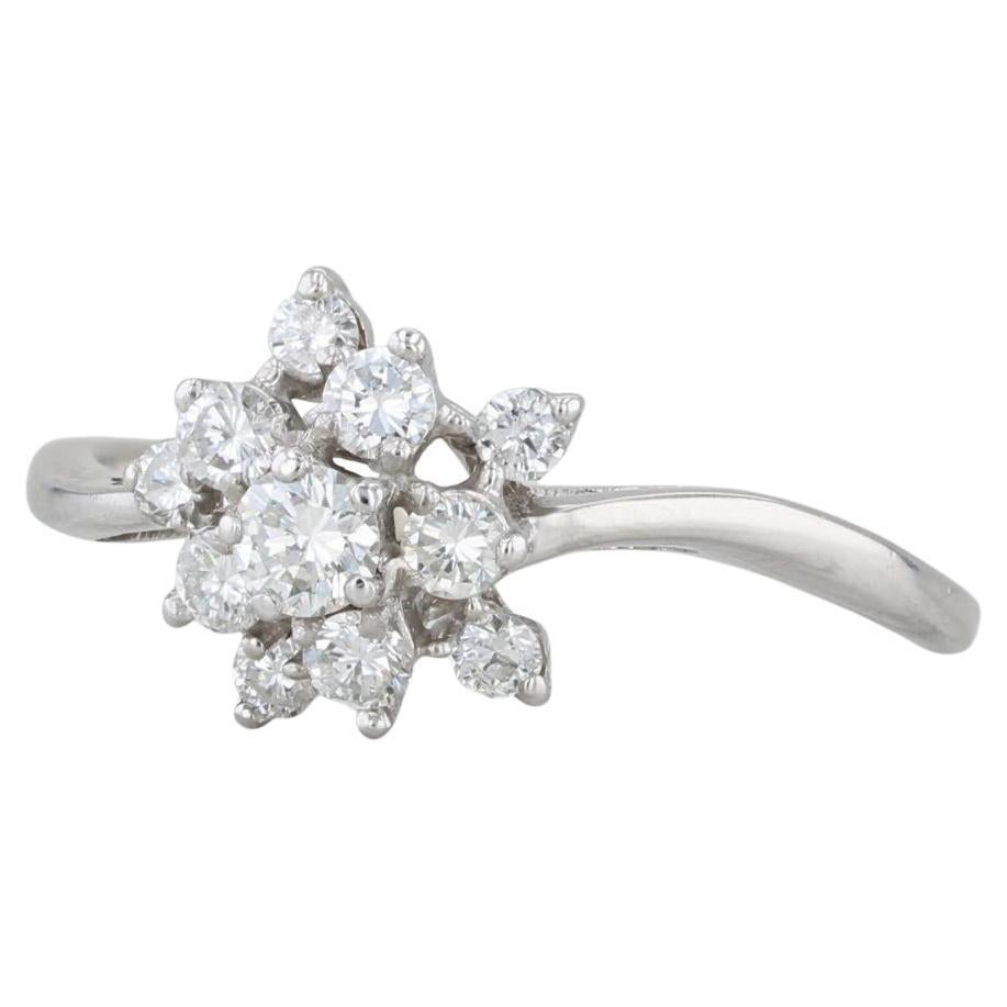 0.50ctw Anillo Racimo Diamante Redondo Oro Blanco 14k Talla 8.5 Compromiso