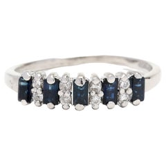 Vintage 0.50ctw Sapphire Diamond Wedding Band, Platinum, Ring Size 5.25, Stackable Saph