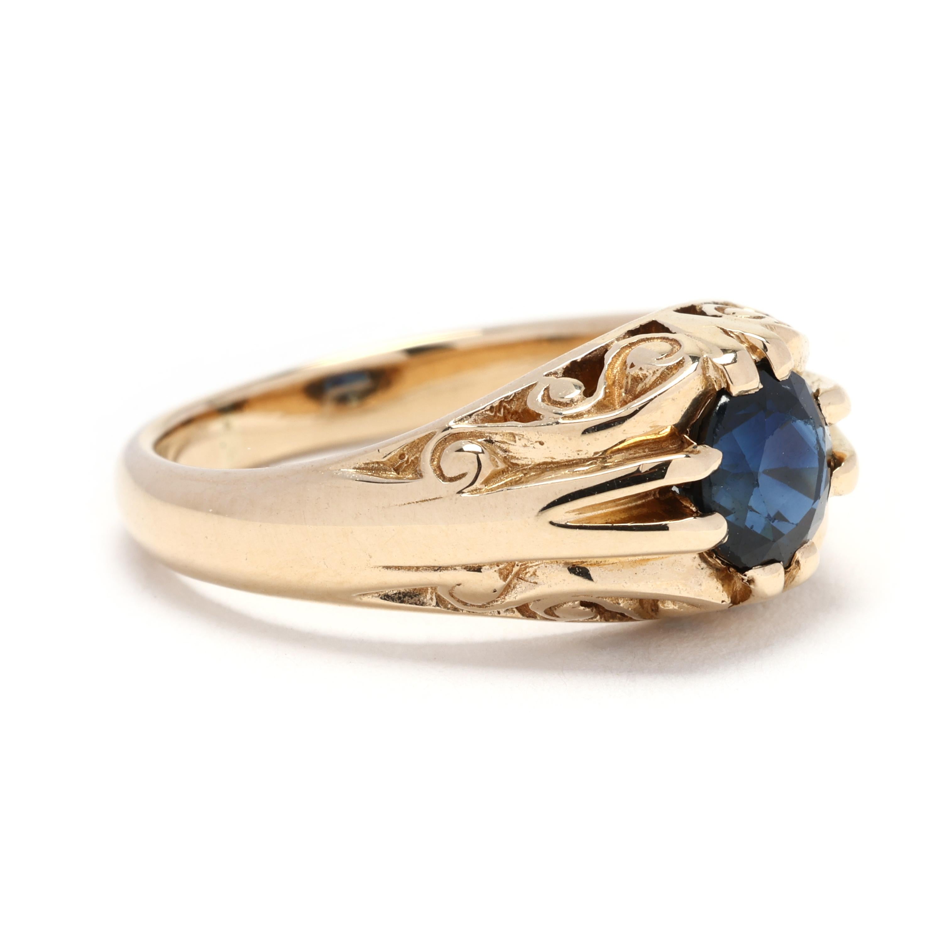 Dieser antike 0.50ctw Sapphire Swirl Ring ist eine wahre Vintage-Schönheit. Dieser Ring aus 14-karätigem Gelbgold zeigt ein wirbelndes Design, das mit atemberaubenden Saphiren verziert ist. Der 0,50ctw Saphir Stein schaffen eine faszinierende blauen