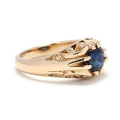 0.50ctw Sapphire Swirl Ring, 14k Yellow Gold, Ring Size 4.75, Antique Ring