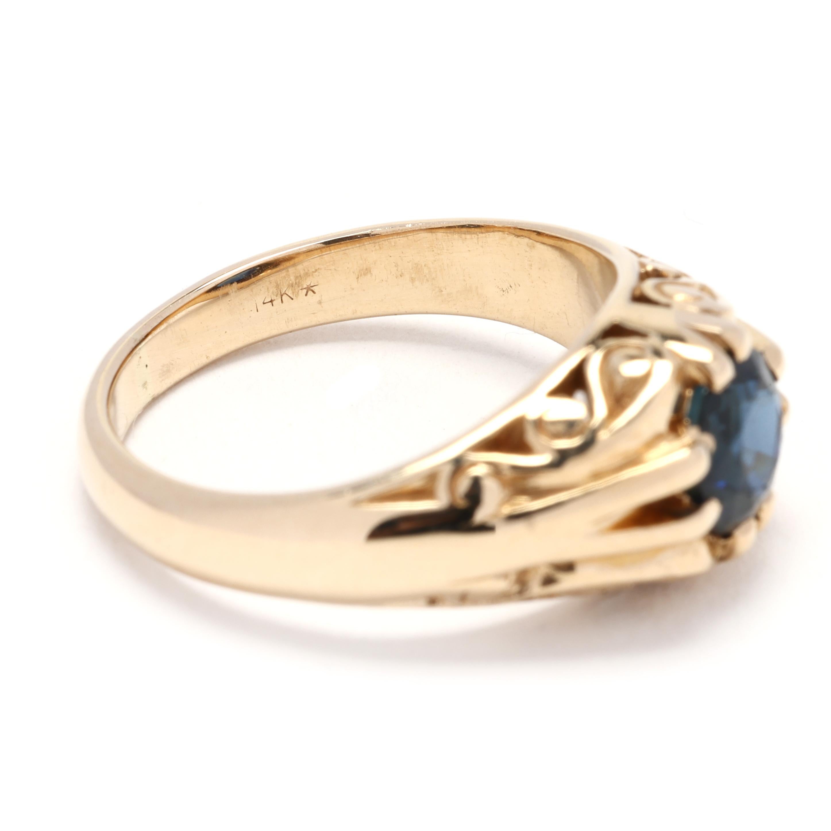 Women's or Men's 0.50ctw Sapphire Swirl Ring, 14k Yellow Gold, Ring Size 4.75, Antique Ring For Sale
