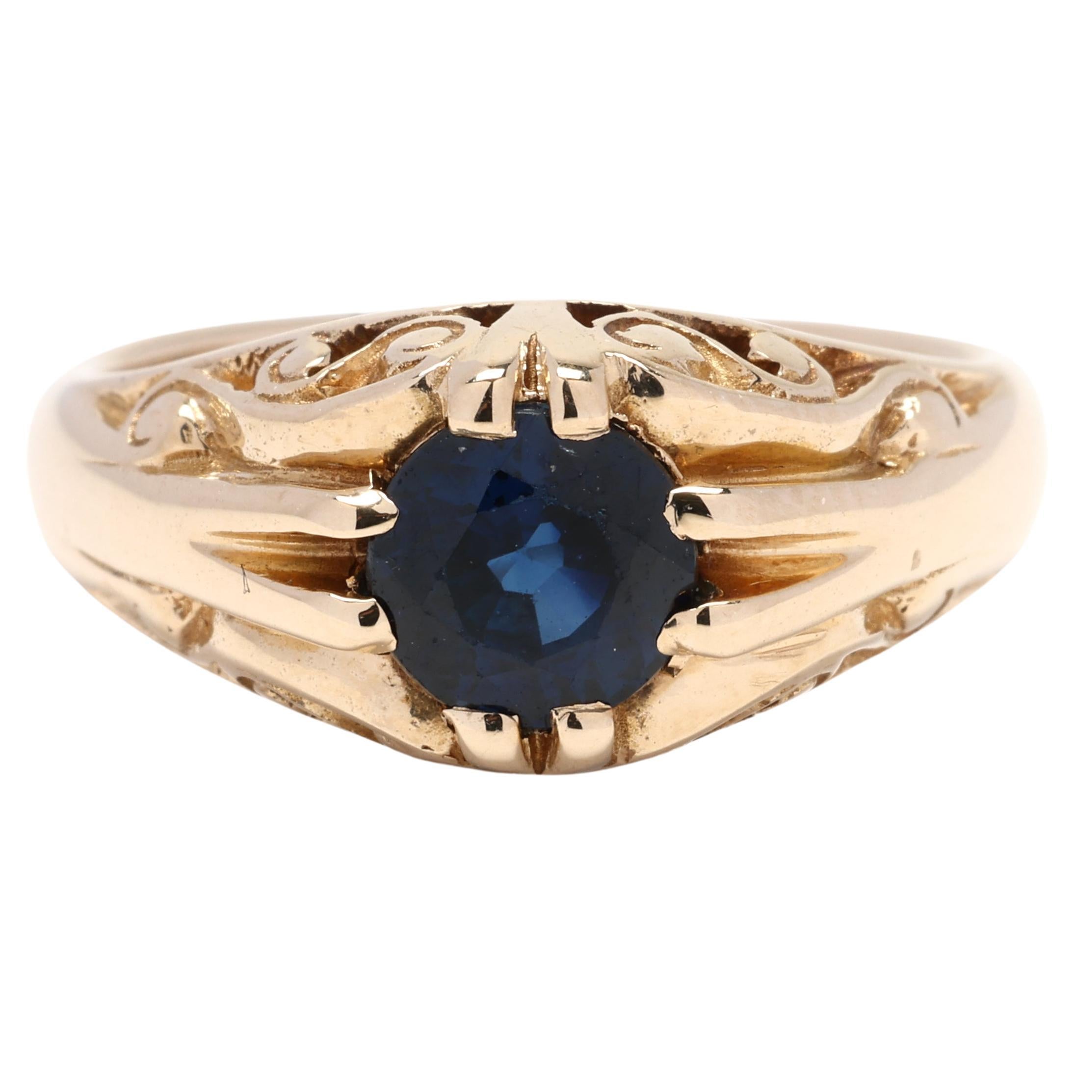 0.50ctw Sapphire Swirl Ring, 14k Yellow Gold, Ring Size 4.75, Antique Ring