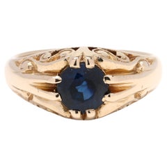 0.50ctw Sapphire Swirl Ring, 14k Yellow Gold, Ring Size 4.75, Antique Ring