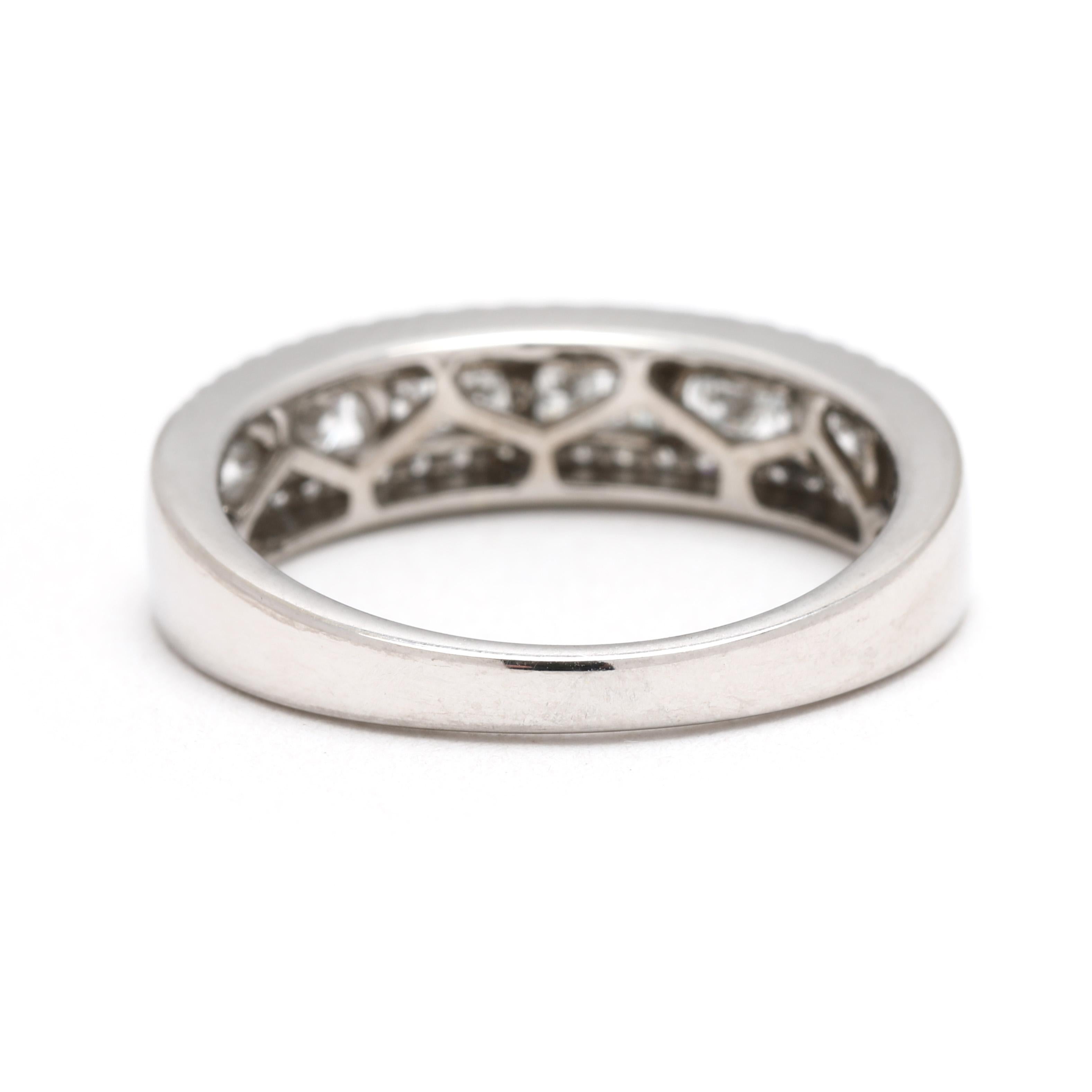 0.50ctw Three Row Diamond Band Ring, 14k White Gold, Ring Size 6 Corte redondo en venta