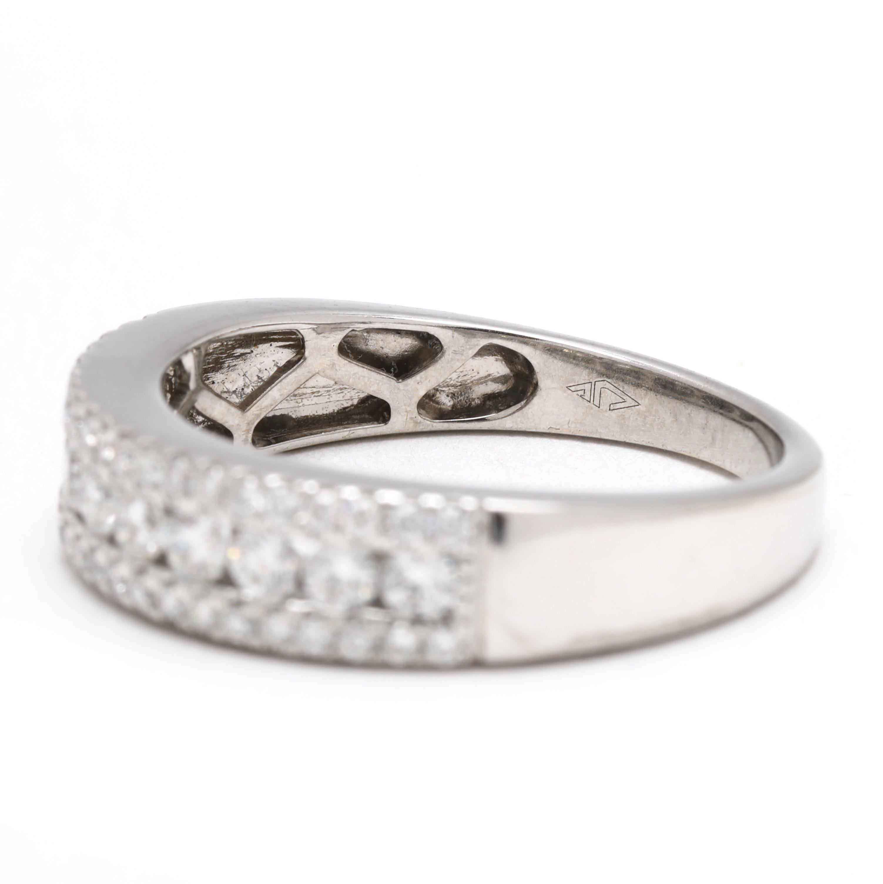Femenino o masculino 0.50ctw Three Row Diamond Band Ring, 14k White Gold, Ring Size 6 en venta