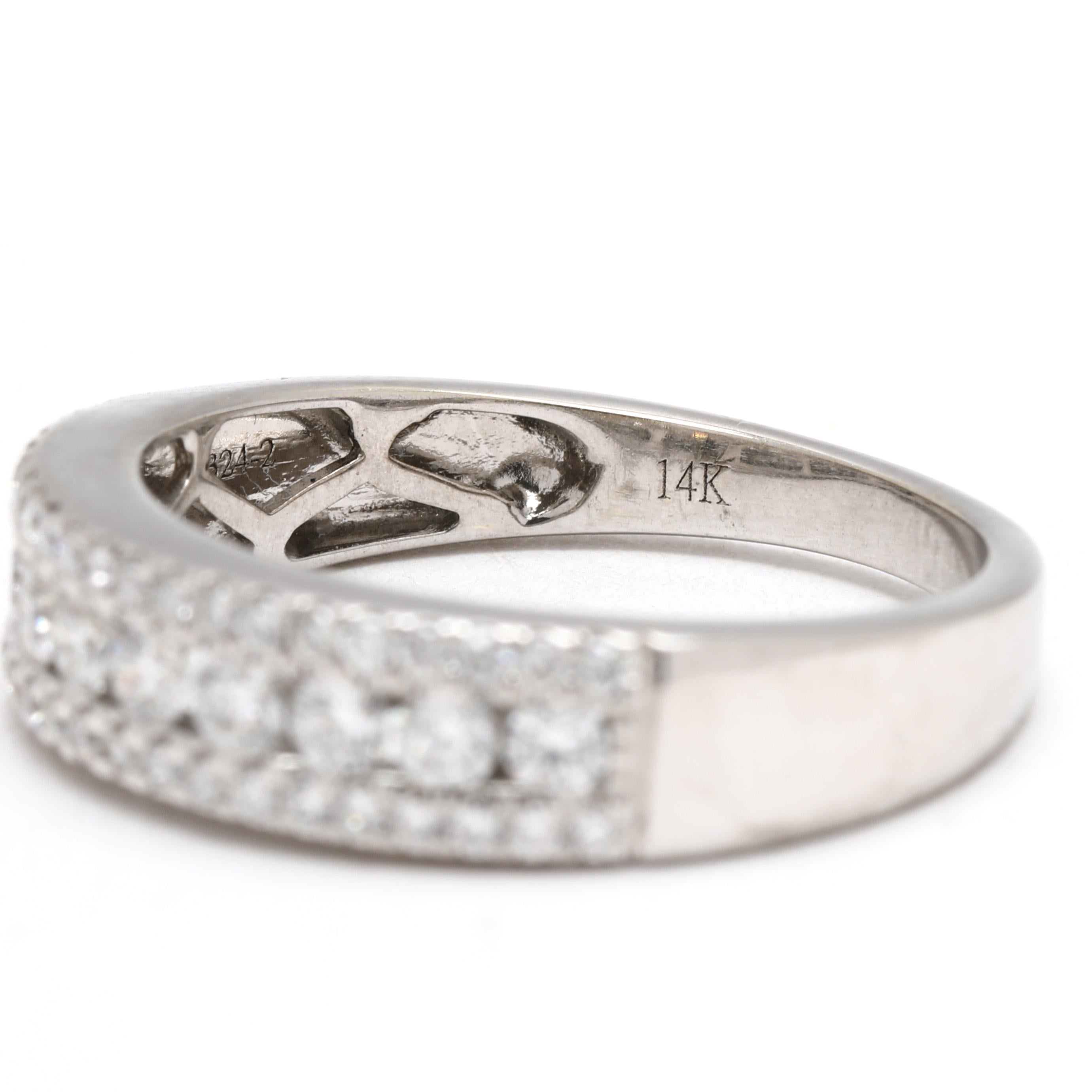 0.50ctw Three Row Diamond Band Ring, 14k White Gold, Ring Size 6 en venta 1
