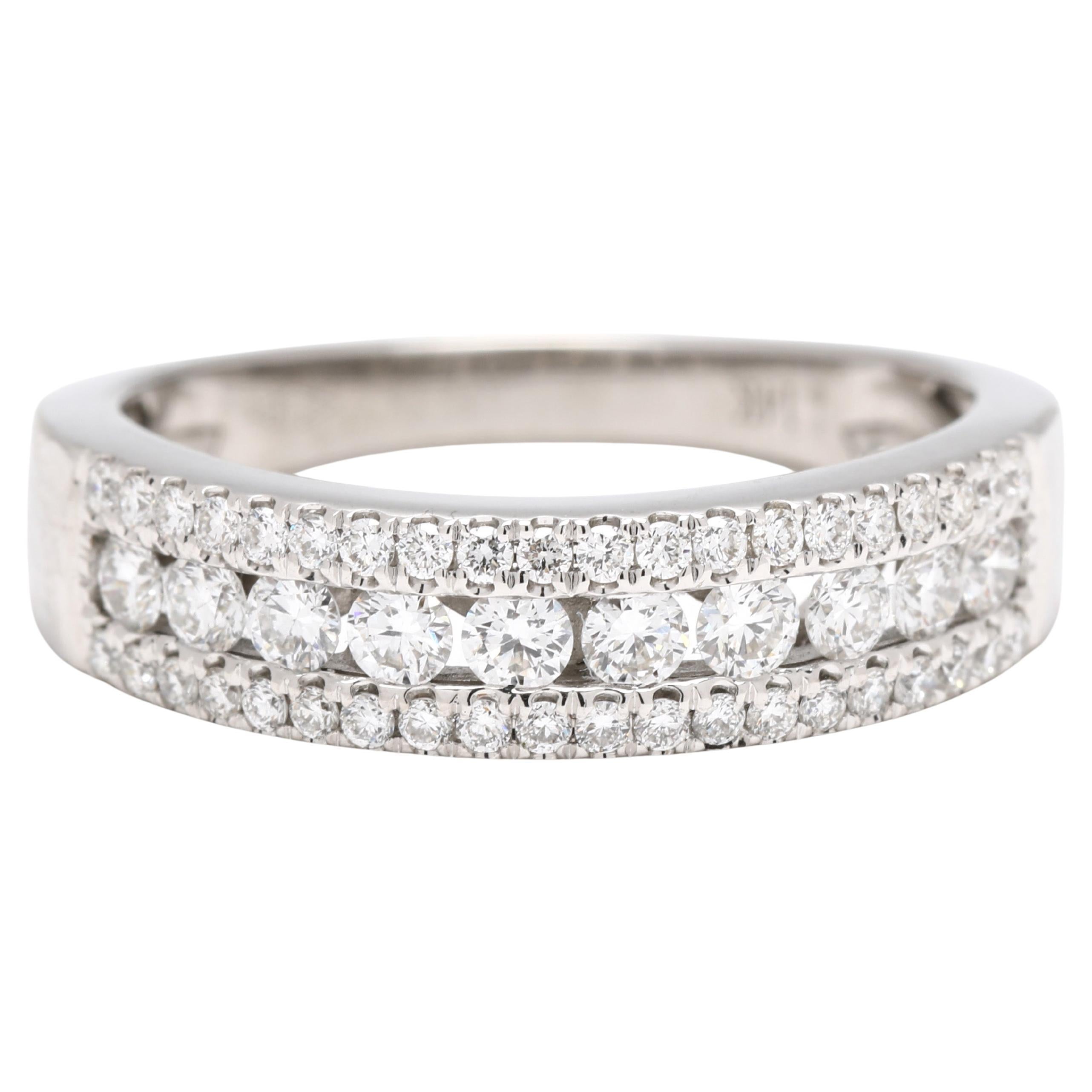 0.50ctw Three Row Diamond Band Ring, 14k White Gold, Ring Size 6 en venta