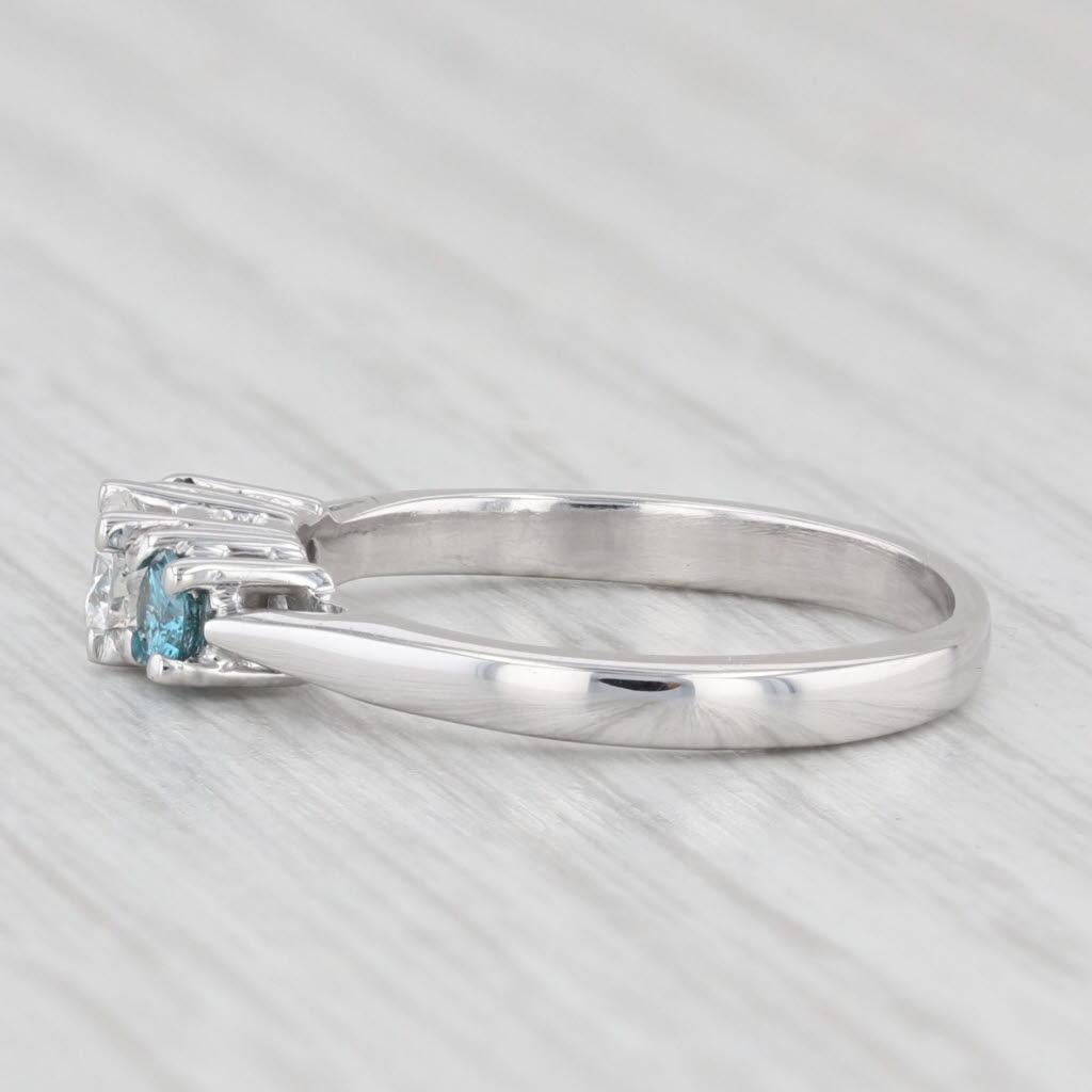 Round Cut 0.50ctw White Blue Diamond 3-Stone Ring 14k White Gold Size 6 Engagement