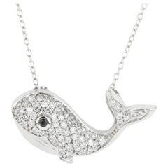 0.50pts Diamond & Sapphire Whale Necklace 14K Gold Nautical Pendant
