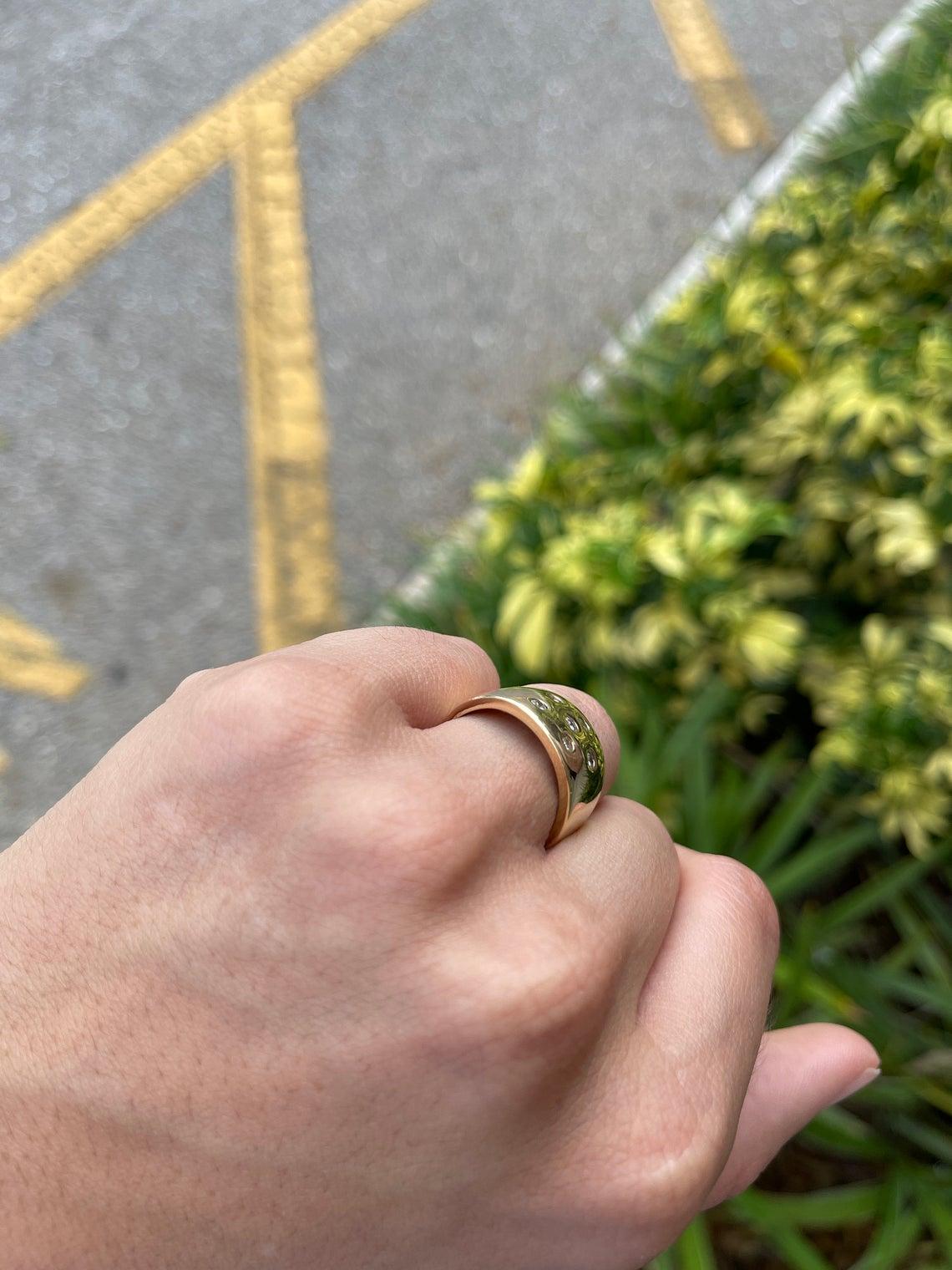 Femenino o masculino 0.50tcw 14K Diamante Diario Anillo Grueso Oro en venta