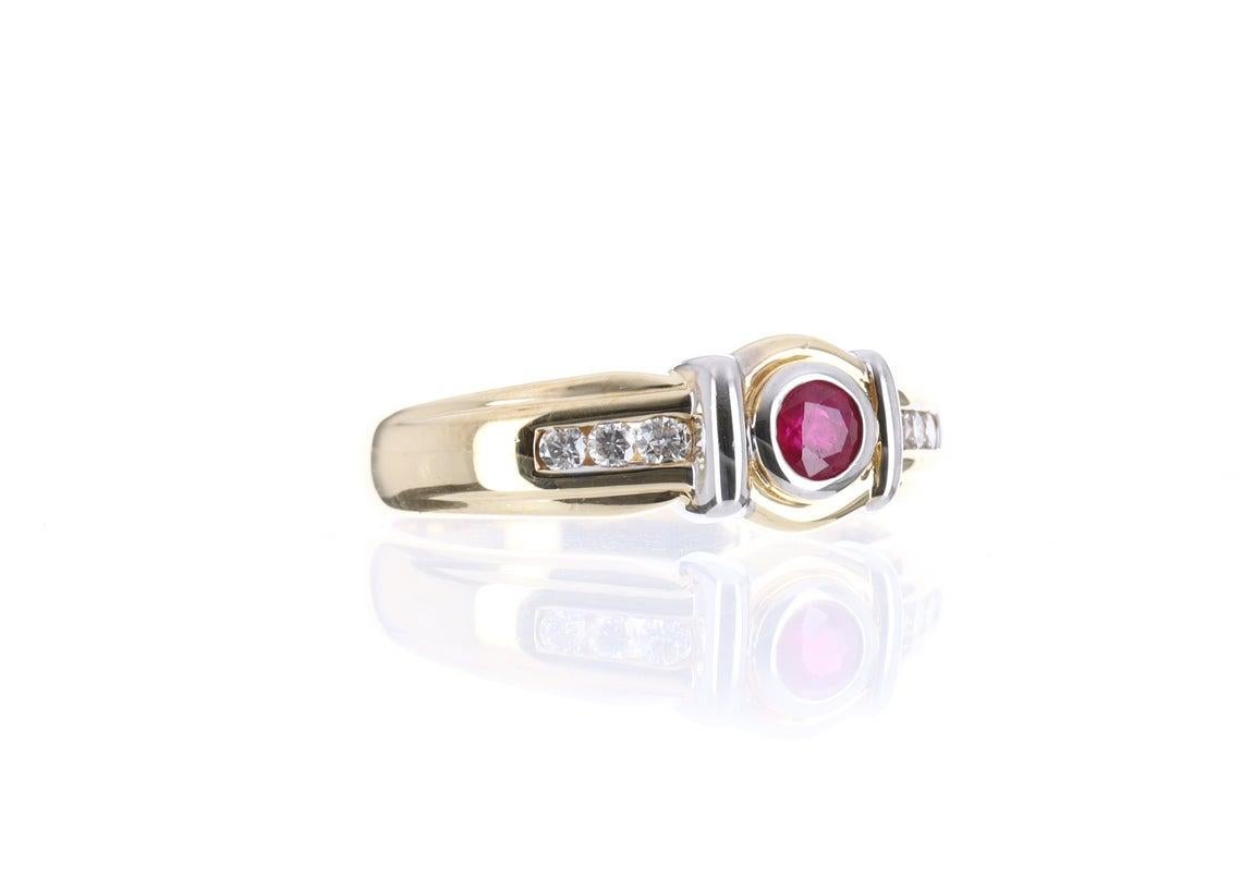 Round Cut 0.50tcw 14K Natural Ruby & Diamond Solitaire w/ Accents Ring For Sale